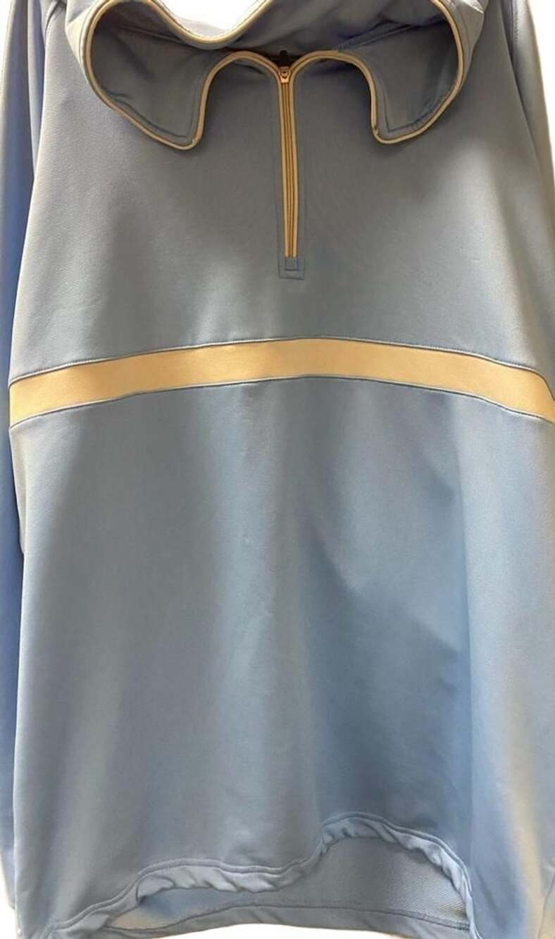 Dunning Golf - Half Zip Airy Blue Nylon throw over. Timber Banks Logo on the sl